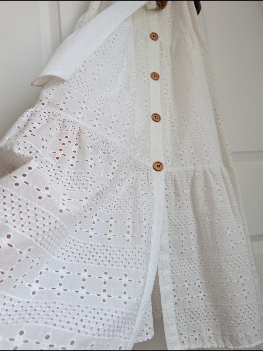 Eliza J Ivory White Off-Shoulder Eyelet Boho Cotton Midi Long Dress Belted Sz 4 - Picture 7 of 15